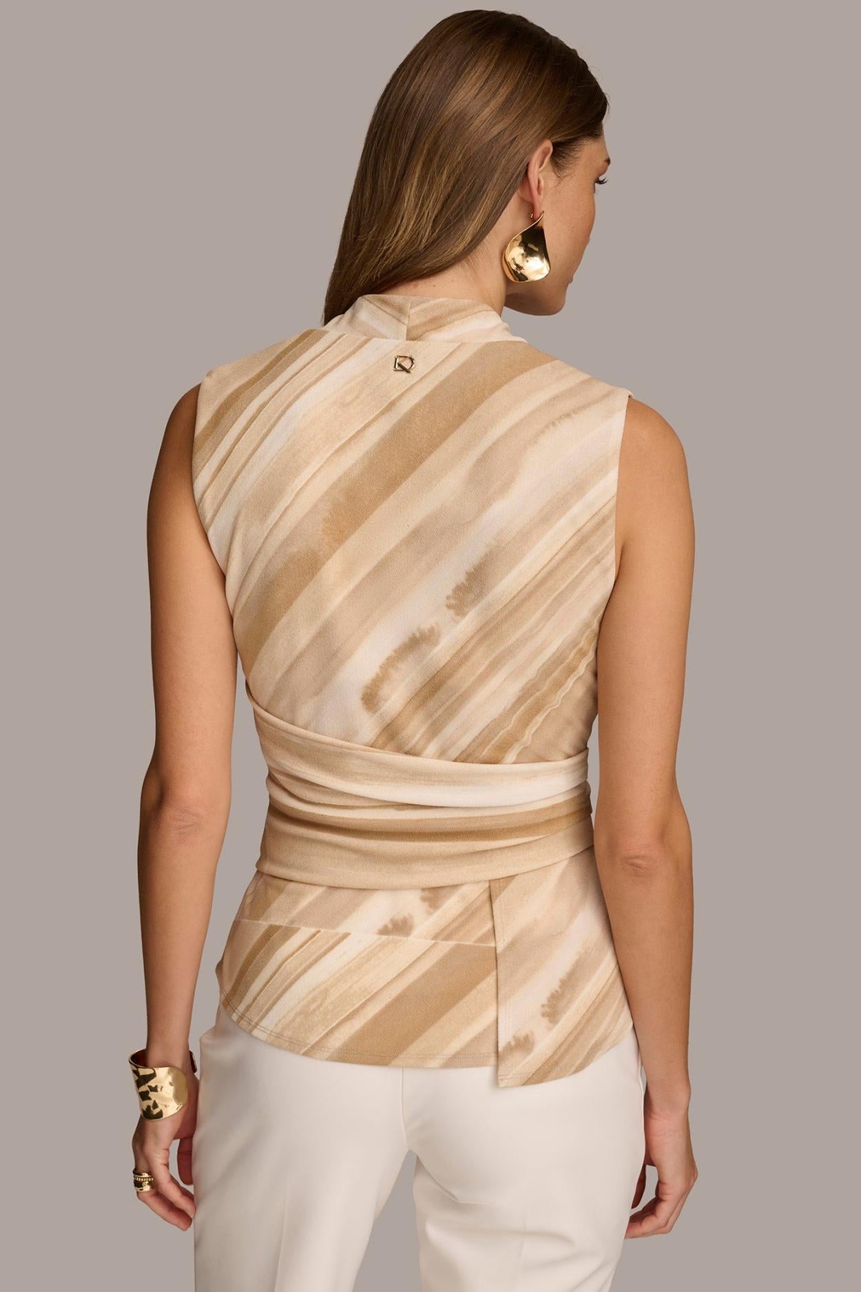 Donna Karan Sweaters And Tops | Women PRINTED V-NECK KNIT TOP Fawn Multi