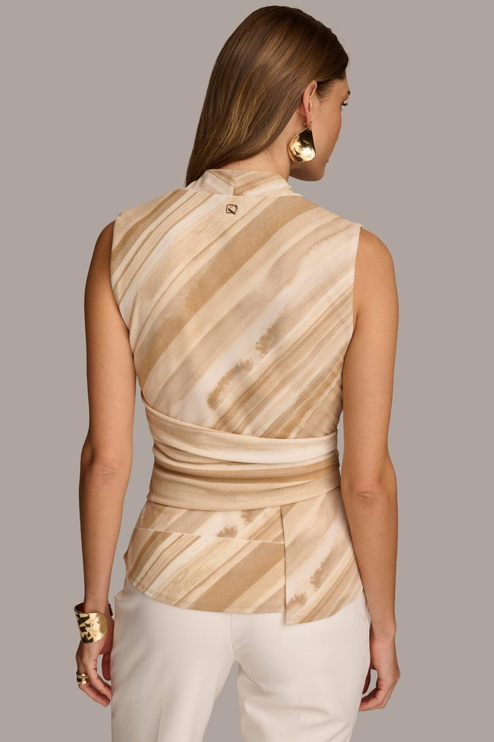 Donna Karan Sweaters And Tops | Women PRINTED V-NECK KNIT TOP Fawn Multi