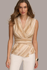 Donna Karan Sweaters And Tops | Women PRINTED V-NECK KNIT TOP Fawn Multi