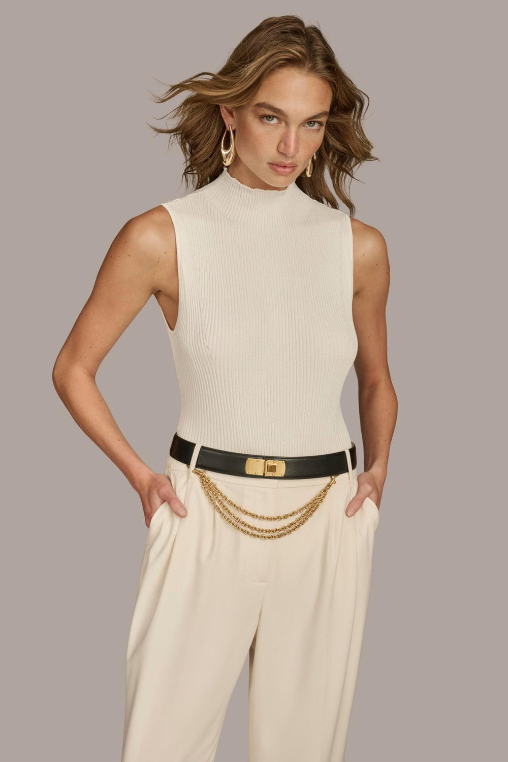 Donna Karan Sweaters And Tops | Women RIB MOCK NECK BODYSUIT Ivory
