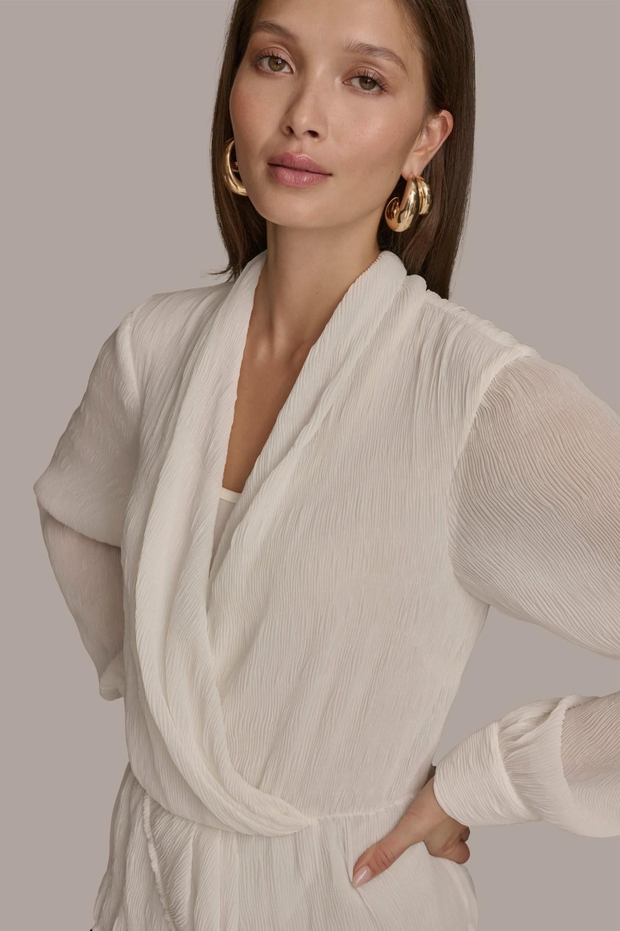 Donna Karan Sweaters And Tops | Women RIPPLE FAUX WRAP BLOUSE Ivory