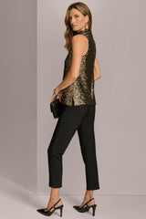 Donna Karan Sweaters And Tops | Women SEQUIN COWL NECK TOP Gold/black