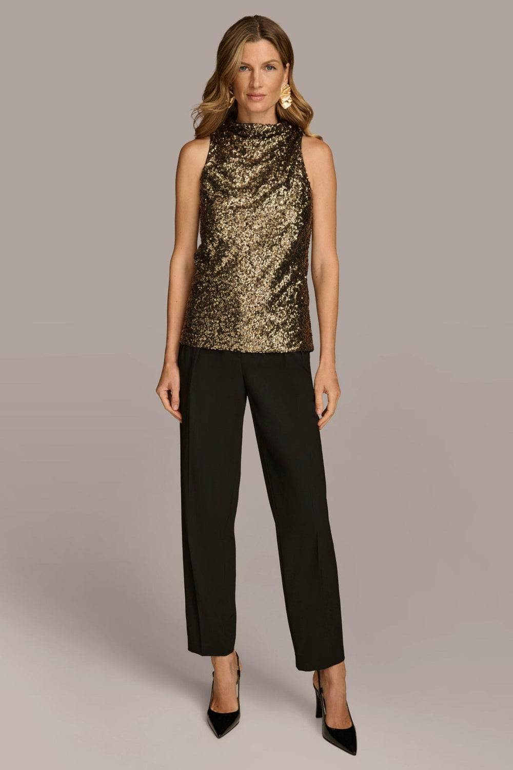 Donna Karan Sweaters And Tops | Women SEQUIN COWL NECK TOP Gold/black