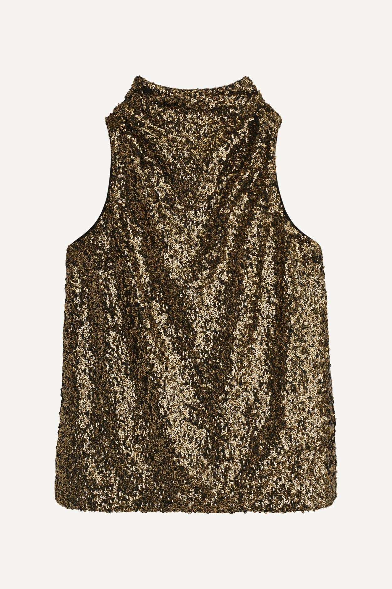 Donna Karan Sweaters And Tops | Women SEQUIN COWL NECK TOP Gold/black