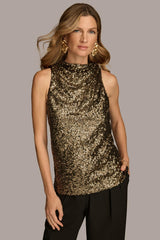 Donna Karan Sweaters And Tops | Women SEQUIN COWL NECK TOP Gold/black