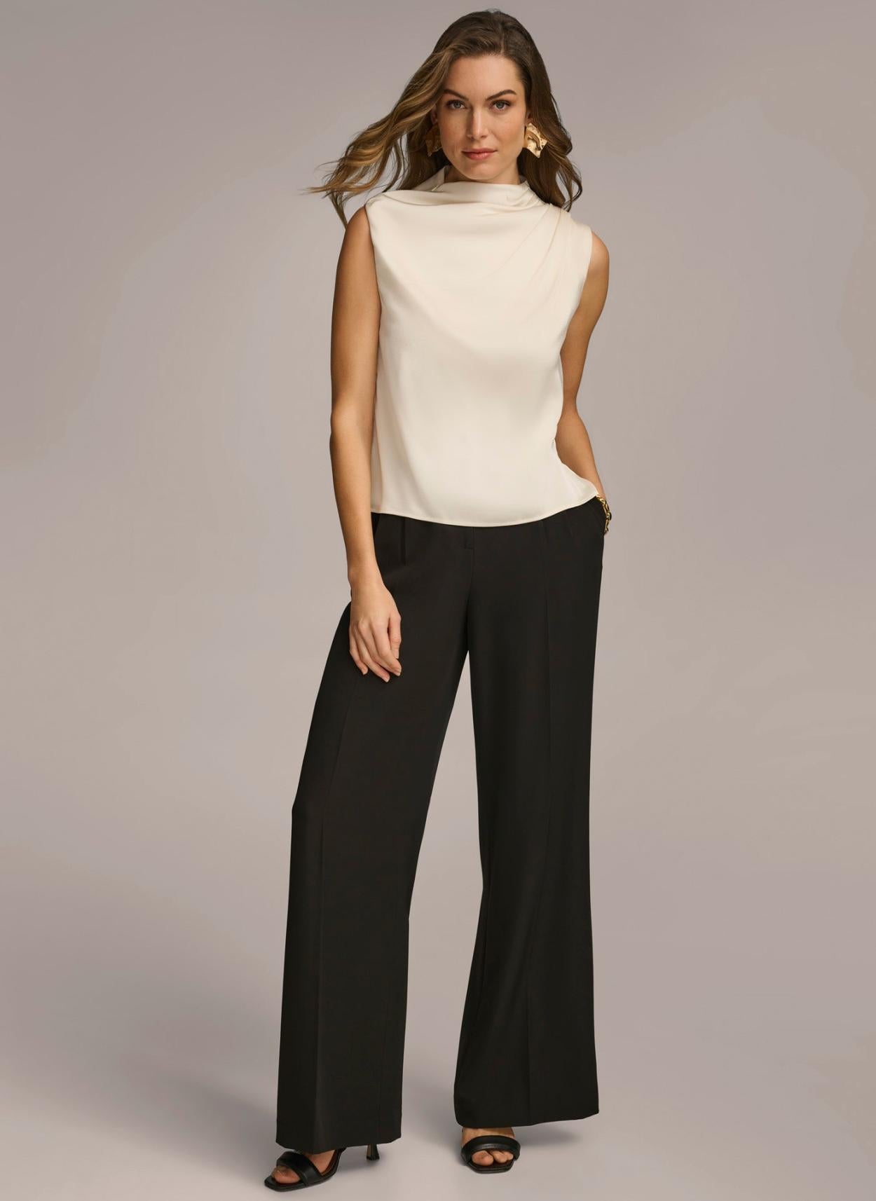 Donna Karan Sweaters And Tops | Women SLEEVELESS DRAPED MOCKNECK TOP Cream