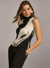 Donna Karan Sweaters And Tops | Women SLEEVELESS MOCK NECK TOP Black/cream