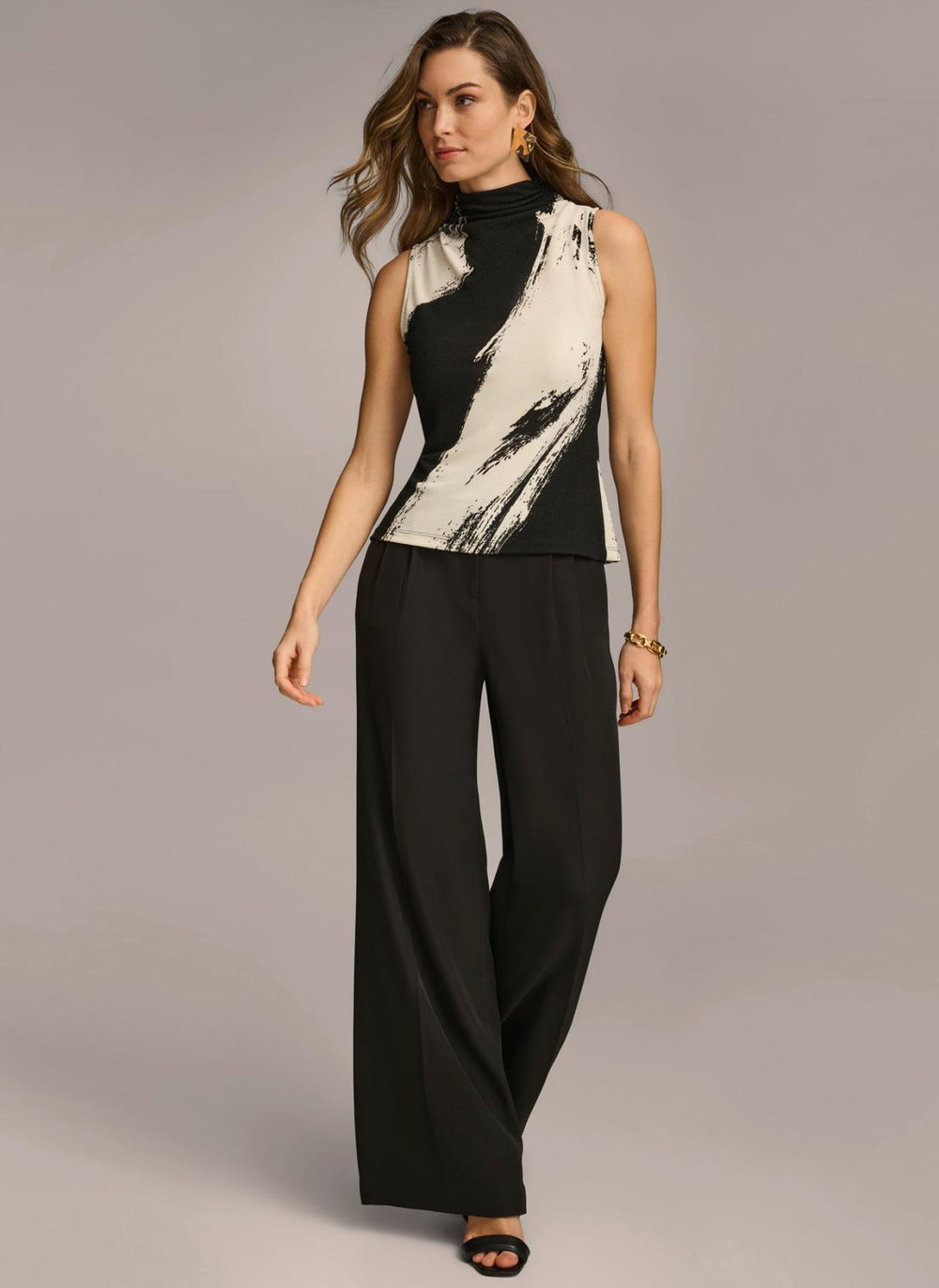 Donna Karan Sweaters And Tops | Women SLEEVELESS MOCK NECK TOP Black/cream