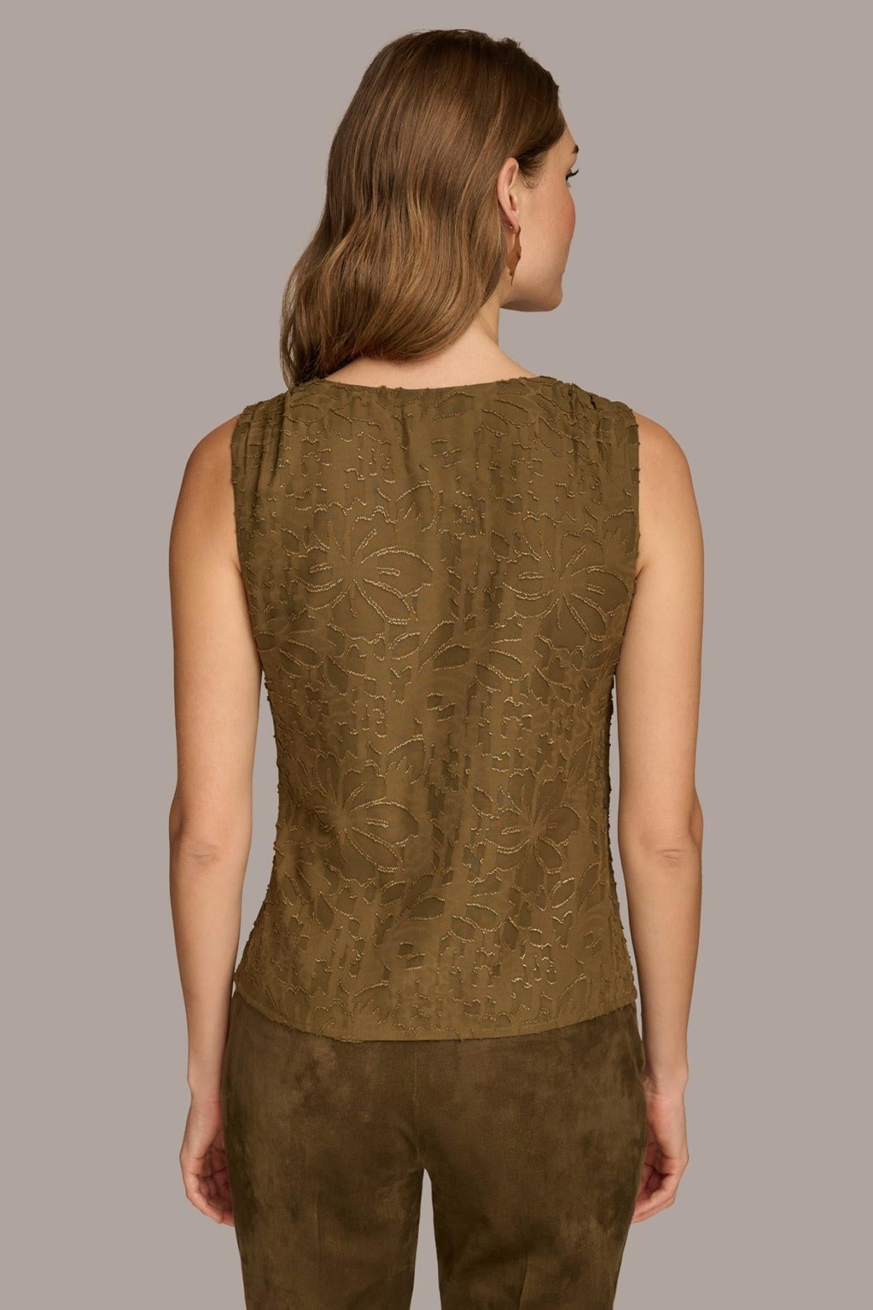 Donna Karan Sweaters And Tops | Women SLEEVELESS NOVELTY V-NECK BLOUSE Beech/gold
