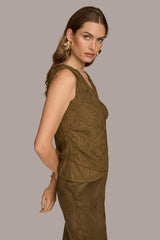 Donna Karan Sweaters And Tops | Women SLEEVELESS NOVELTY V-NECK BLOUSE Beech/gold