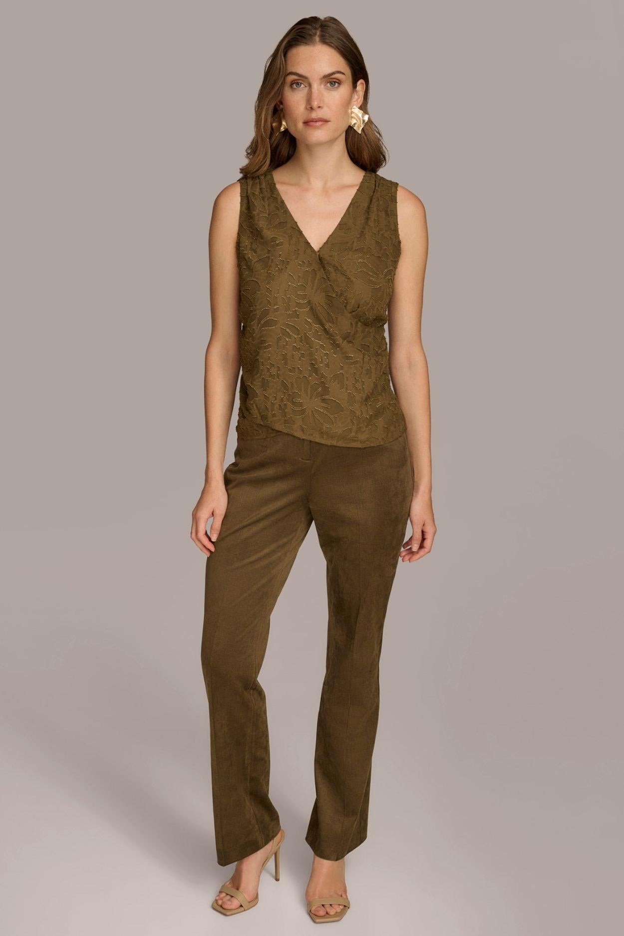 Donna Karan Sweaters And Tops | Women SLEEVELESS NOVELTY V-NECK BLOUSE Beech/gold