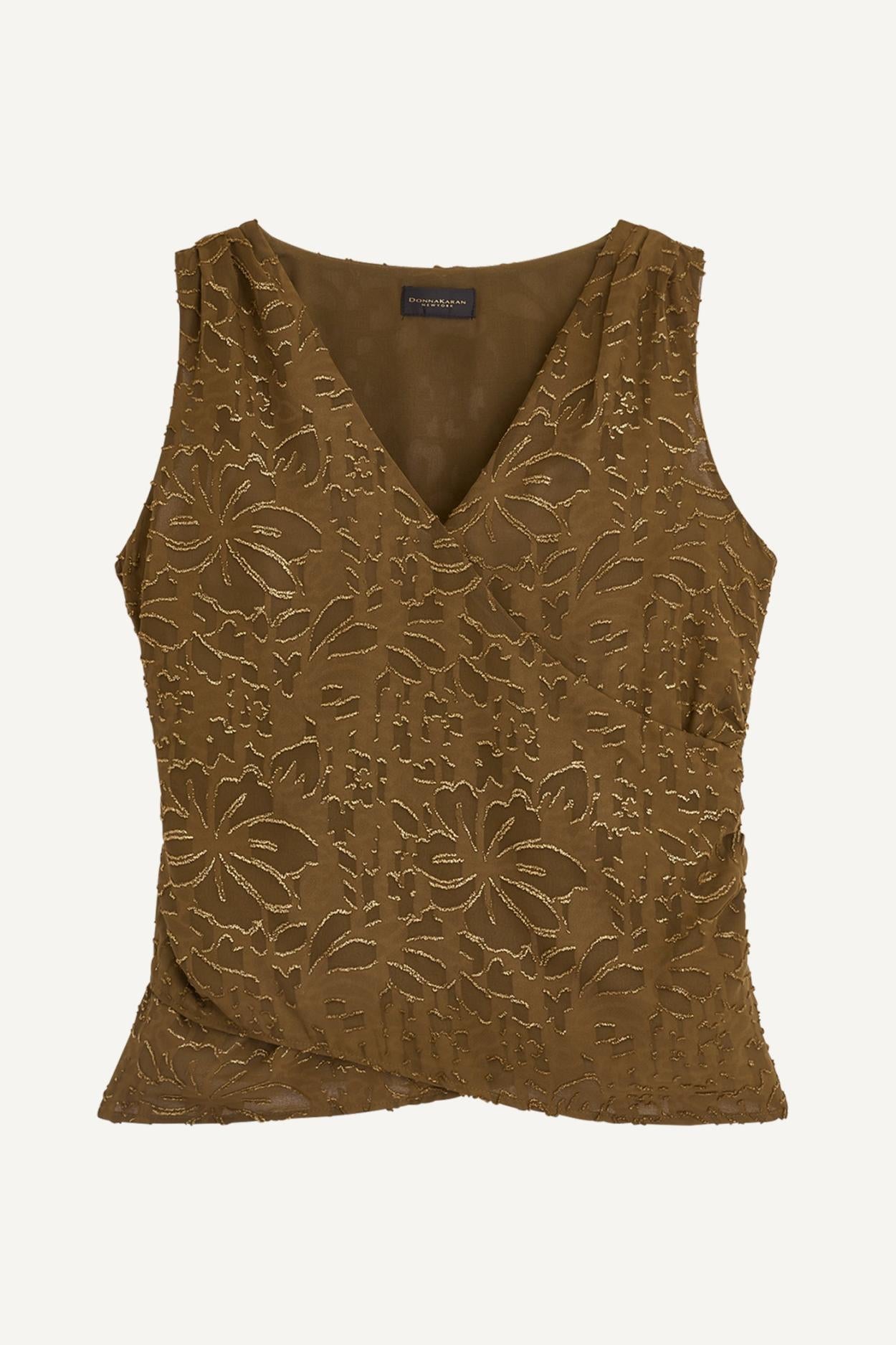 Donna Karan Sweaters And Tops | Women SLEEVELESS NOVELTY V-NECK BLOUSE Beech/gold