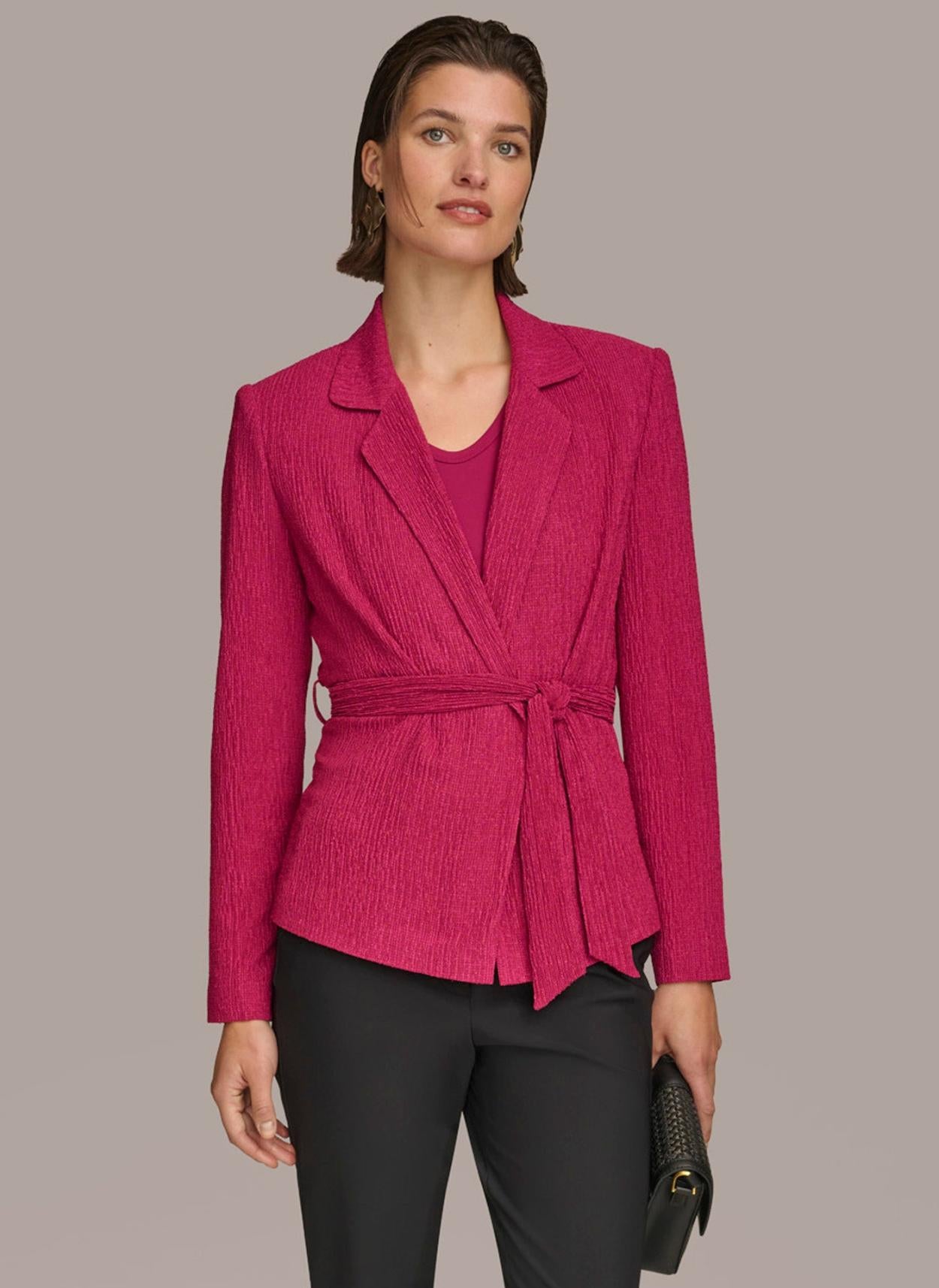 Donna Karan Sweaters And Tops | Women TEXTURE BELTED WRAP JACKET Cactus Flower