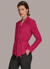 Donna Karan Sweaters And Tops | Women TEXTURE BELTED WRAP JACKET Cactus Flower