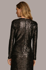 Donna Karan Sweaters And Tops | Women TIE WAIST SEQUIN TOP Black