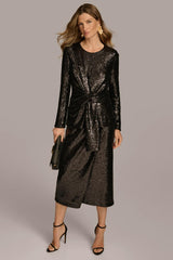 Donna Karan Sweaters And Tops | Women TIE WAIST SEQUIN TOP Black