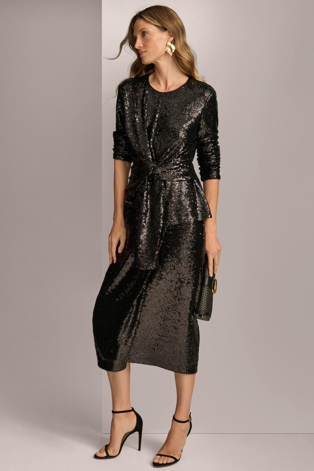 Donna Karan Sweaters And Tops | Women TIE WAIST SEQUIN TOP Black