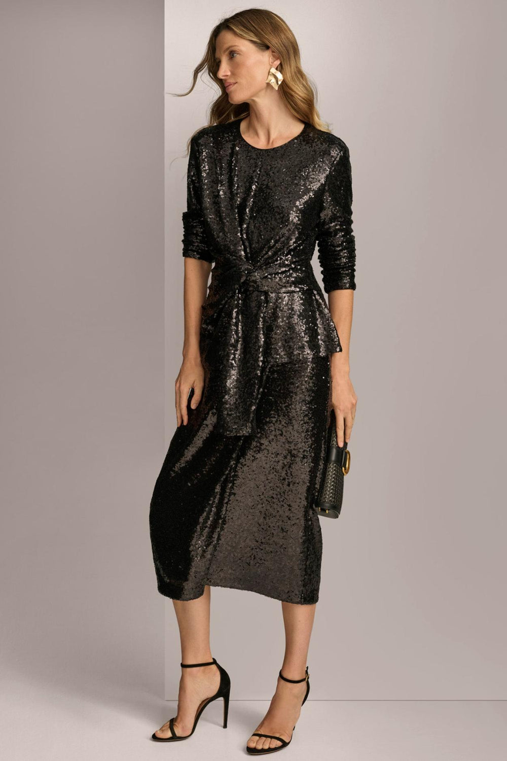 Donna Karan Sweaters And Tops | Women TIE WAIST SEQUIN TOP Black