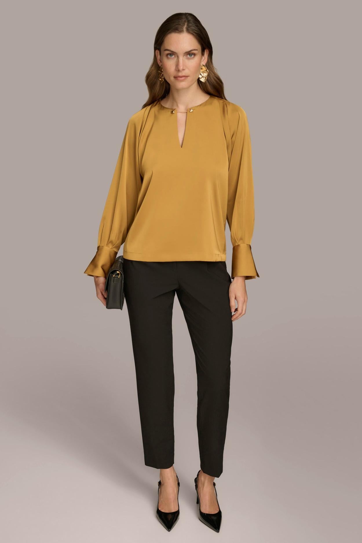 Donna Karan Sweaters And Tops | Women TOP WITH CHAIN HARDWARE Antique Gold