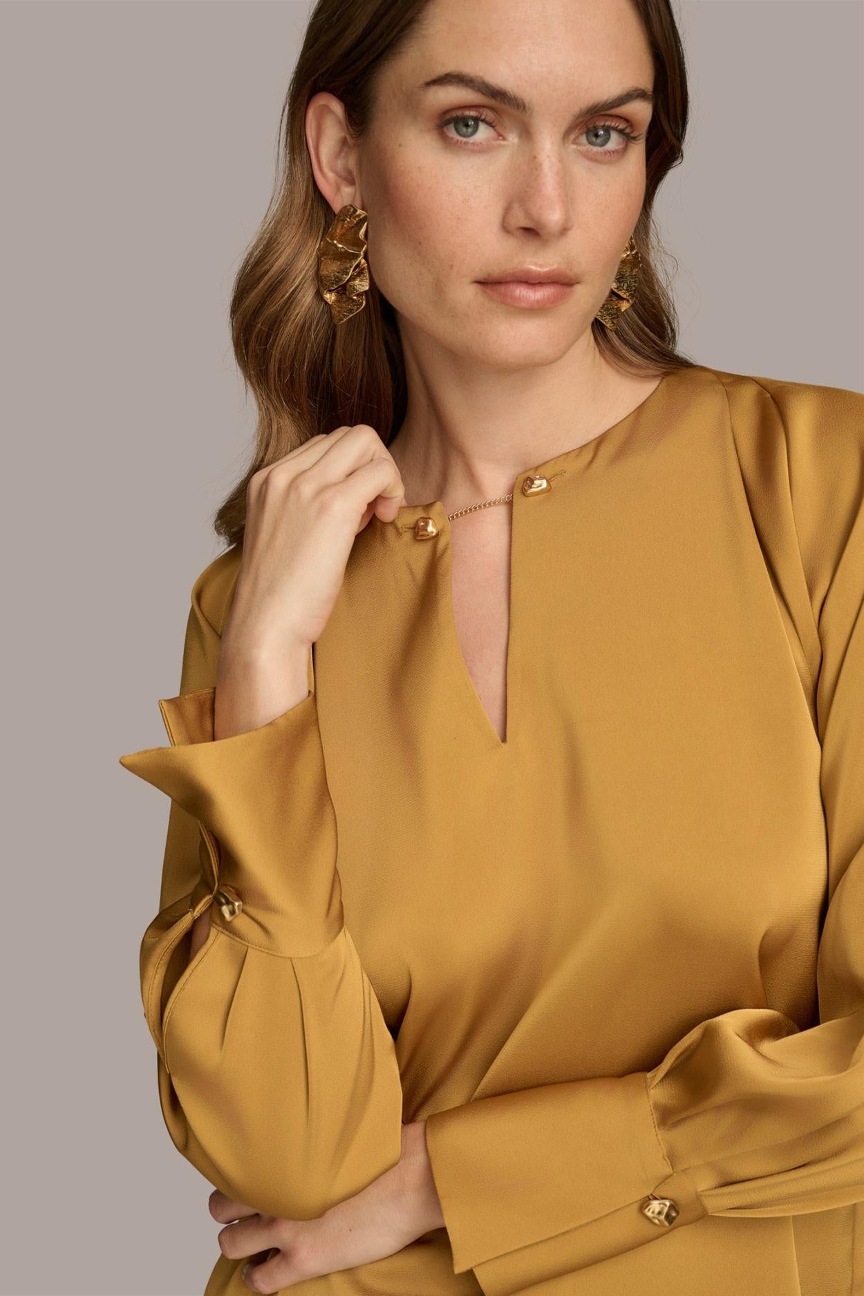 Donna Karan Sweaters And Tops | Women TOP WITH CHAIN HARDWARE Antique Gold