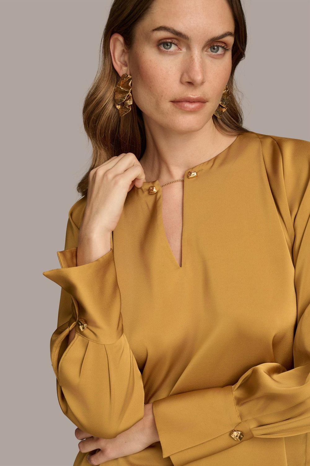 Donna Karan Sweaters And Tops | Women TOP WITH CHAIN HARDWARE Antique Gold