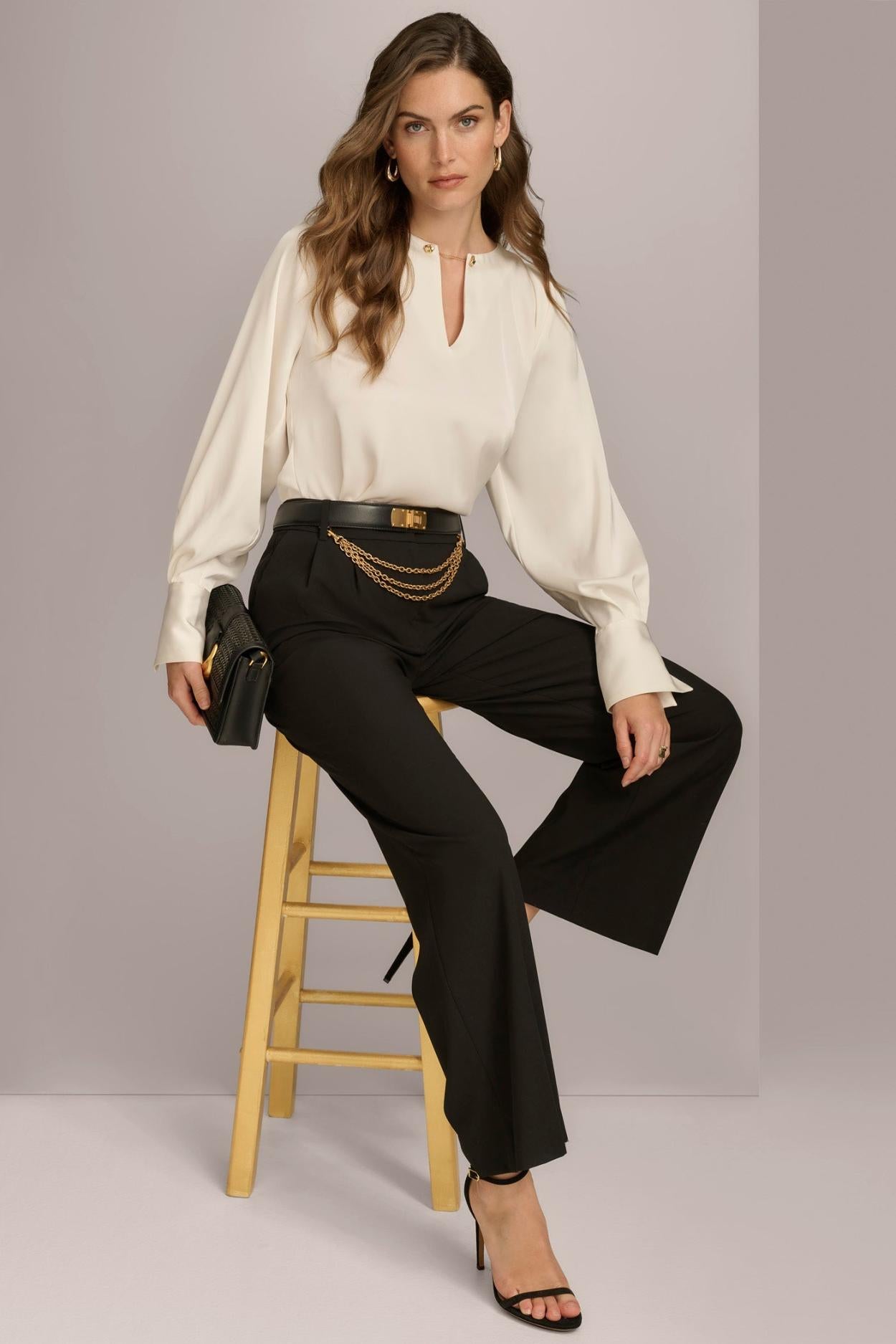 Donna Karan Sweaters And Tops | Women TOP WITH CHAIN HARDWARE Ivory