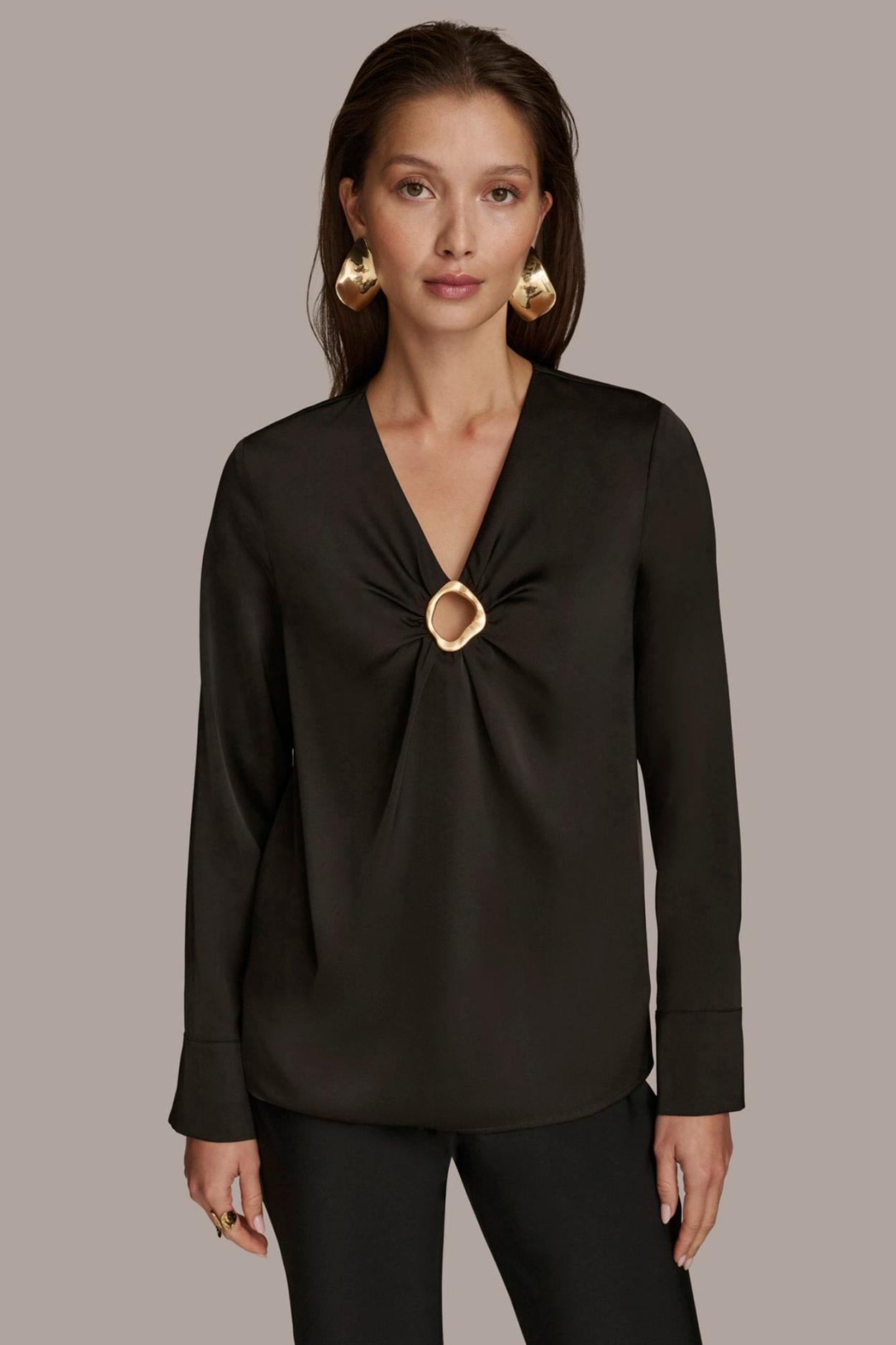Donna Karan Sweaters And Tops | Women TOP WITH KEYHOLE HARDWARE Black