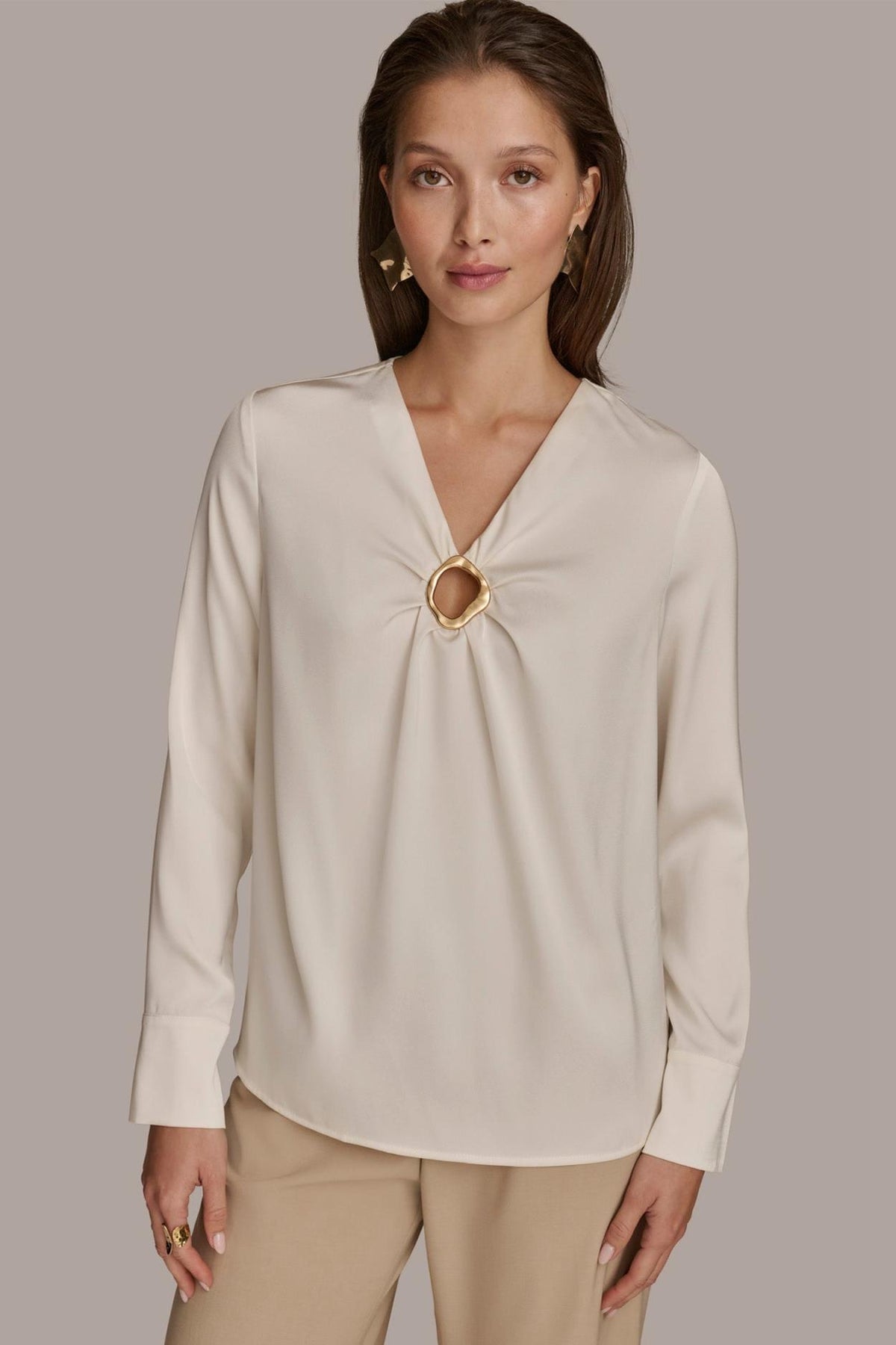 Donna Karan Sweaters And Tops | Women TOP WITH KEYHOLE HARDWARE Ivory