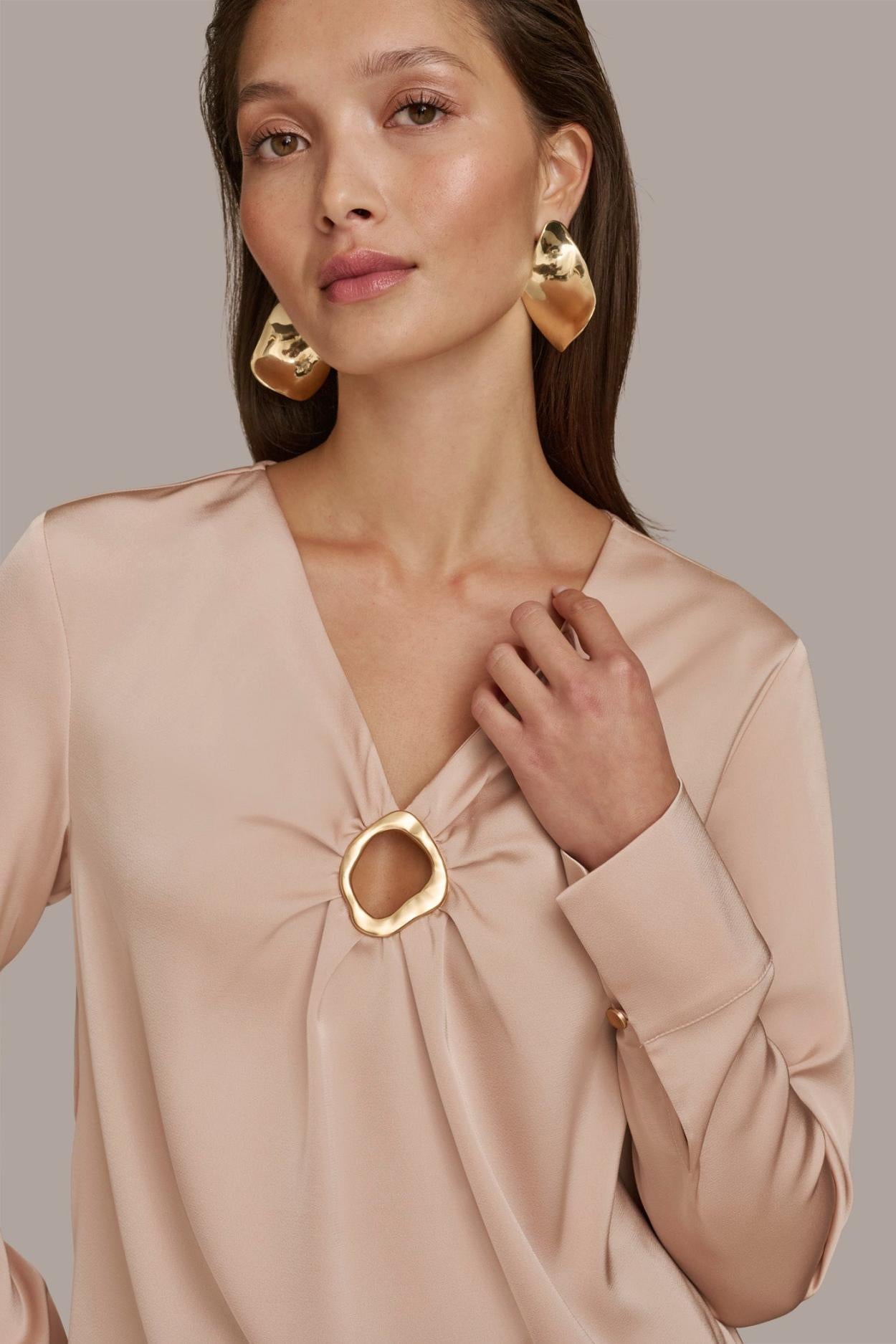 Donna Karan Sweaters And Tops | Women TOP WITH KEYHOLE HARDWARE Snow Petal