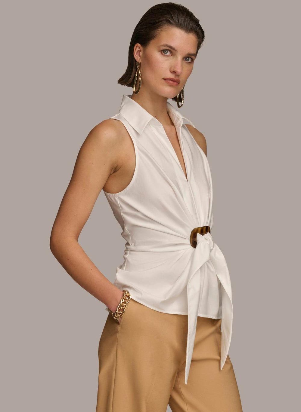 Donna Karan Sweaters And Tops | Women TORTOISE HARDWARE KNOT TOP Cream