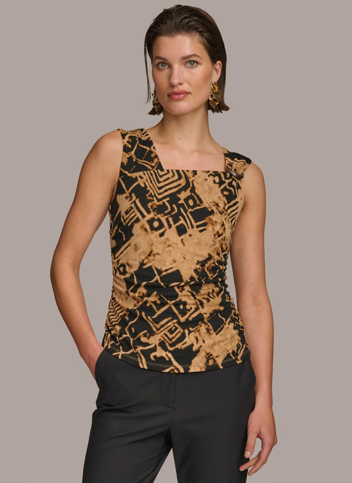 Donna Karan Sweaters And Tops | Women TORTOISE HARDWARE SHOULDER TOP Black/fawn Multi
