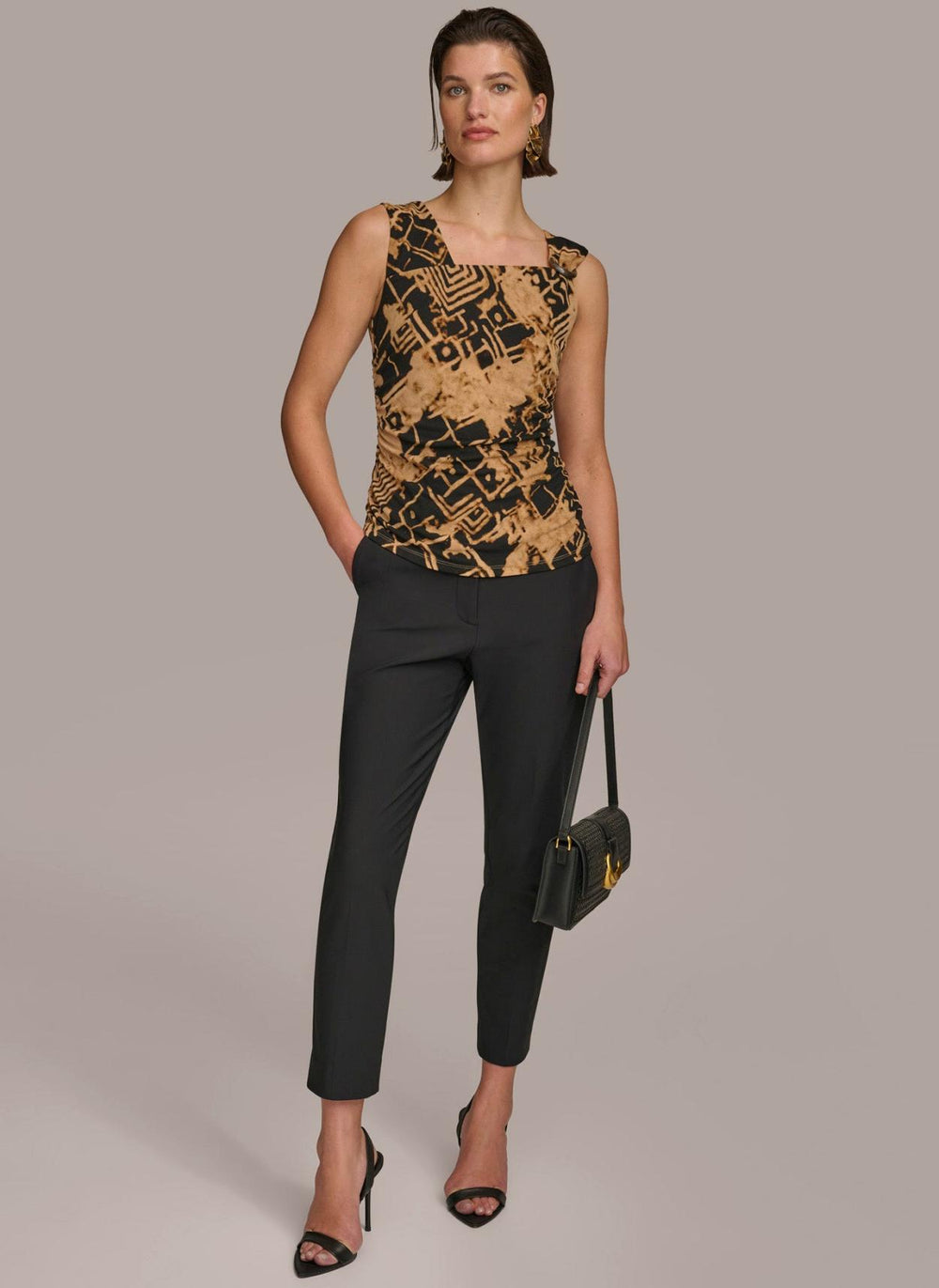 Donna Karan Sweaters And Tops | Women TORTOISE HARDWARE SHOULDER TOP Black/fawn Multi