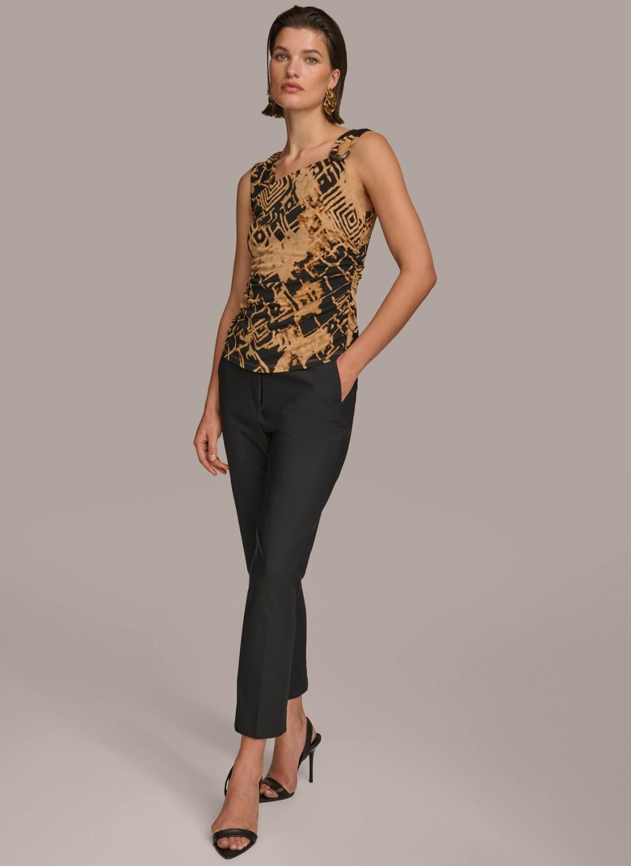 Donna Karan Sweaters And Tops | Women TORTOISE HARDWARE SHOULDER TOP Black/fawn Multi