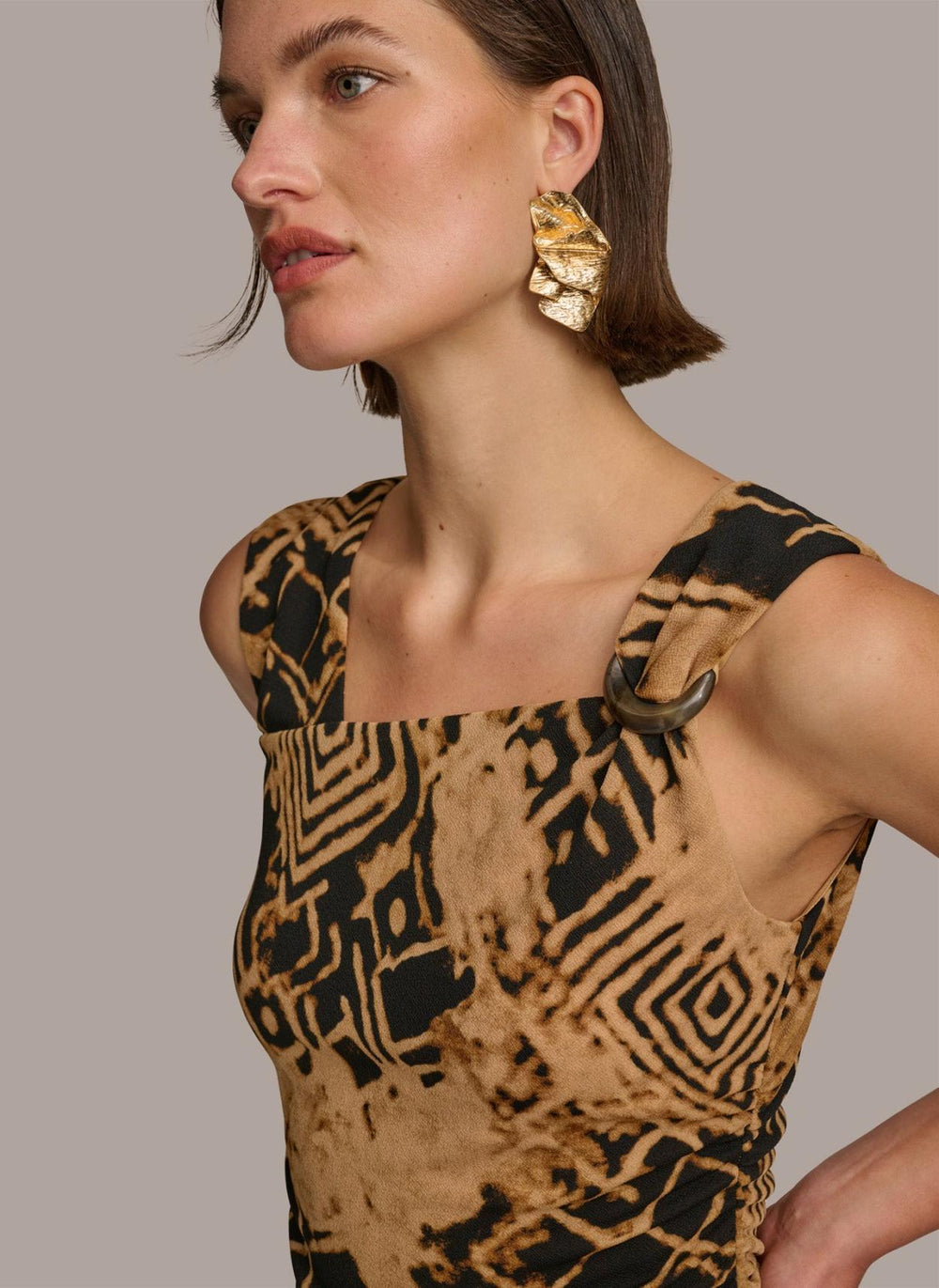 Donna Karan Sweaters And Tops | Women TORTOISE HARDWARE SHOULDER TOP Black/fawn Multi