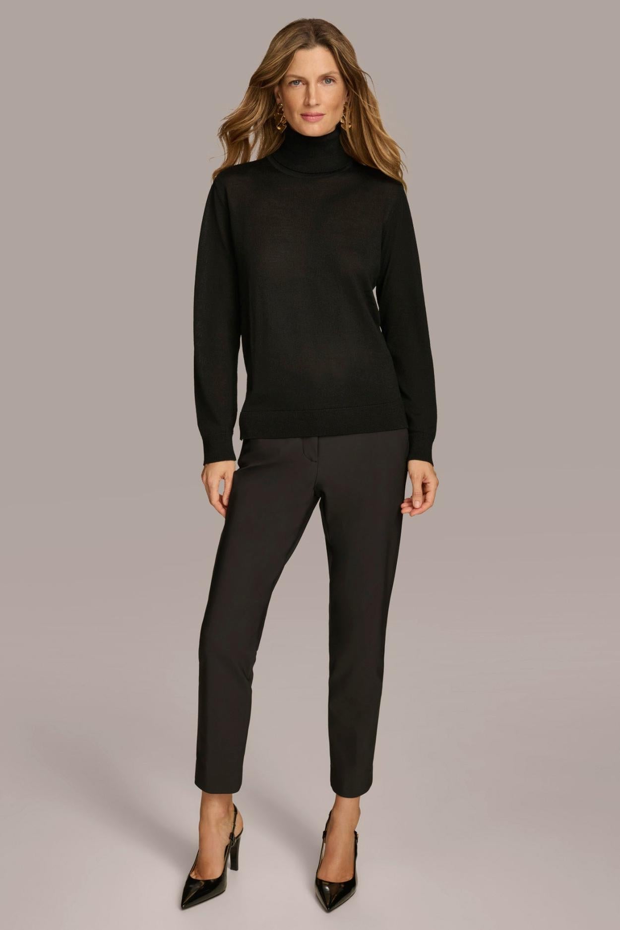 Donna Karan Sweaters And Tops | Women TURTLE NECK HIGH LOW TOP Black