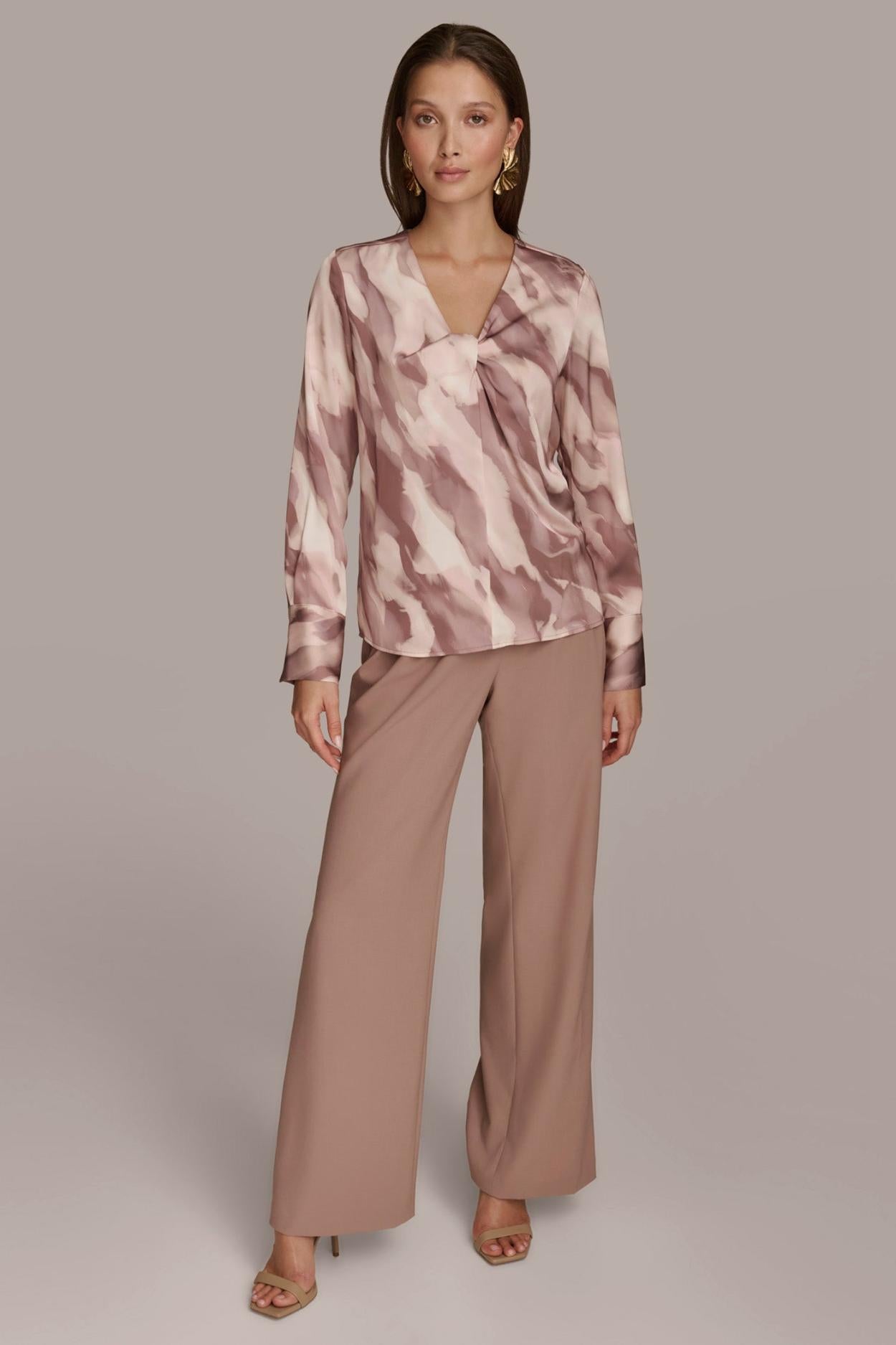 Donna Karan Sweaters And Tops | Women TWIST NECK BLOUSE Mink Combo