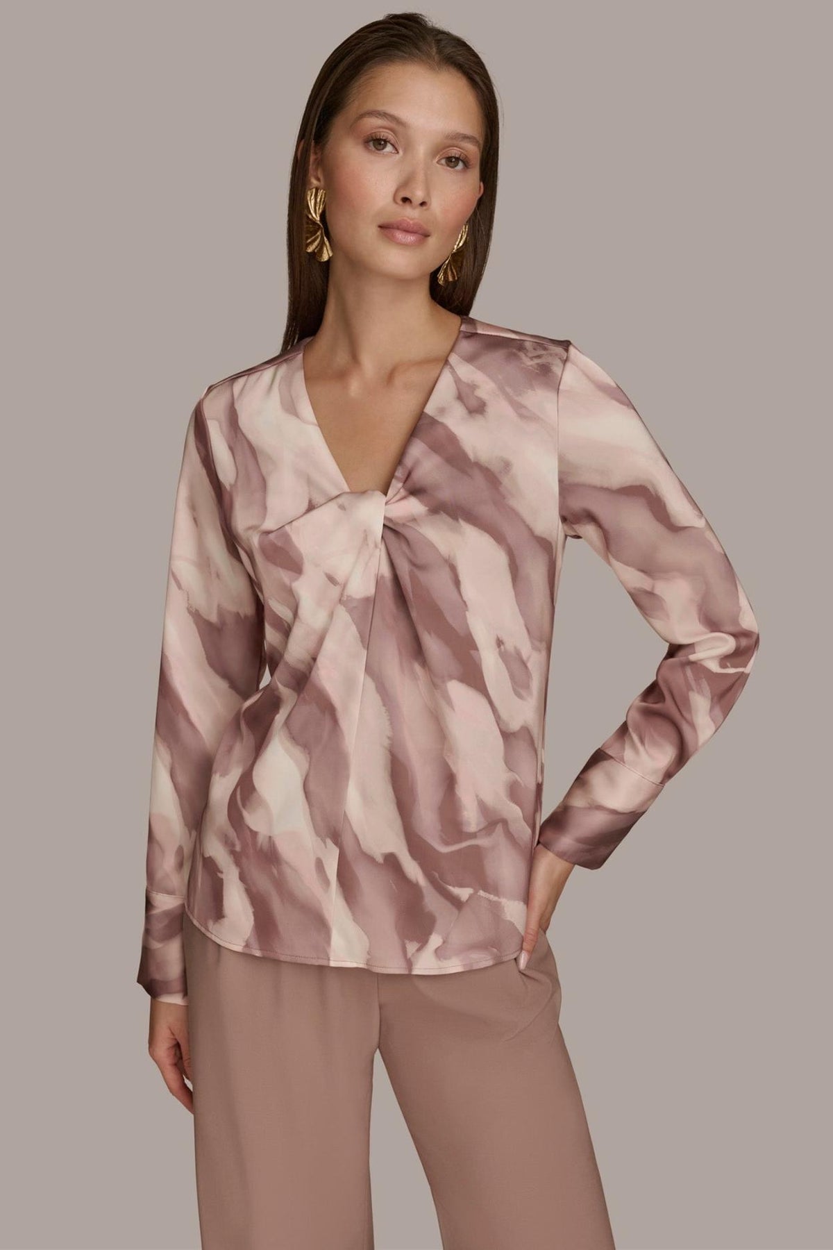 Donna Karan Sweaters And Tops | Women TWIST NECK BLOUSE Mink Combo