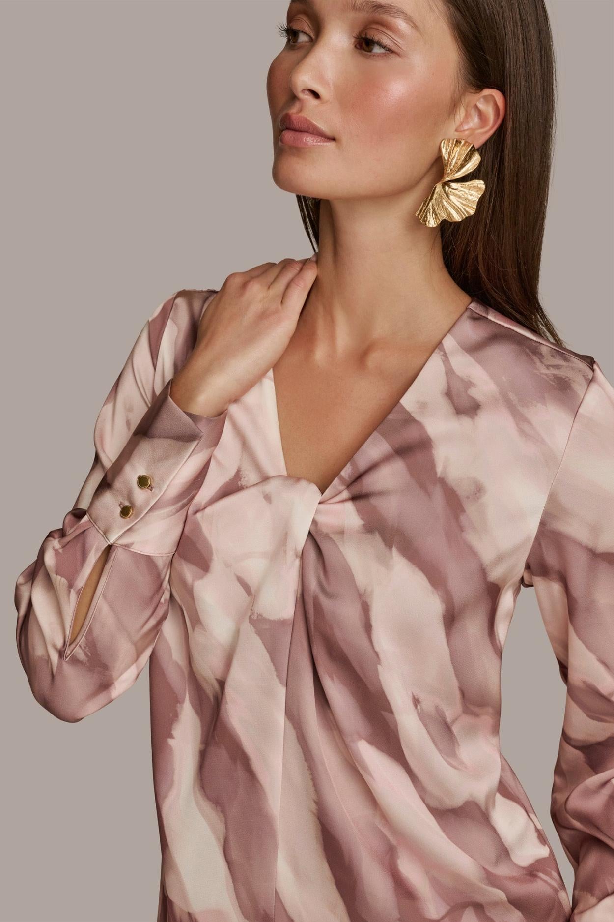 Donna Karan Sweaters And Tops | Women TWIST NECK BLOUSE Mink Combo