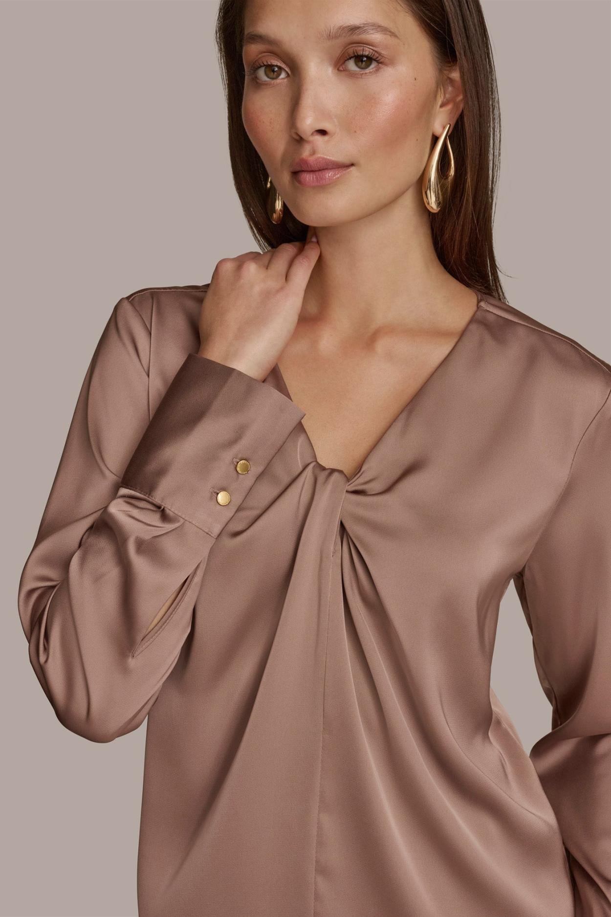 Donna Karan Sweaters And Tops | Women TWIST NECK BLOUSE Mink