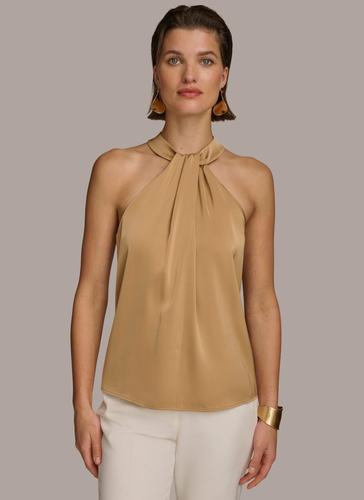 Donna Karan Sweaters And Tops | Women TWIST NECK HALTER TOP Fawn