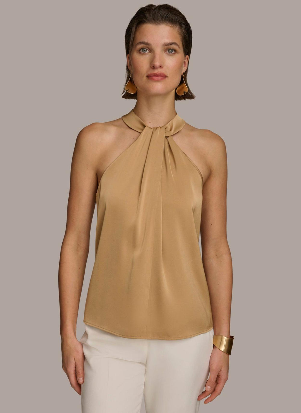 Donna Karan Sweaters And Tops | Women TWIST NECK HALTER TOP Fawn