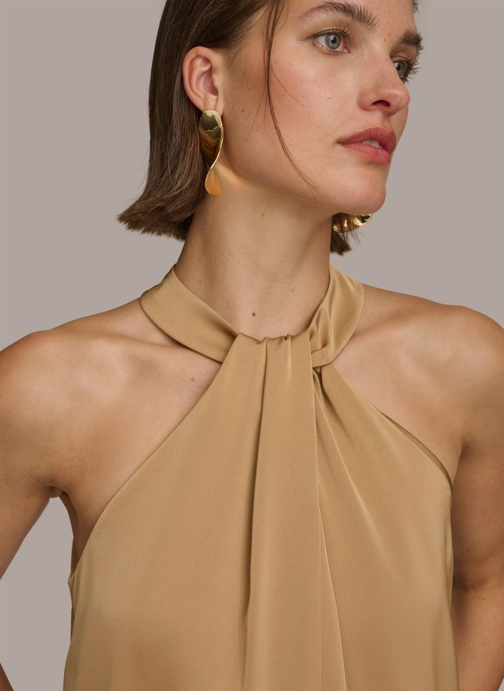 Donna Karan Sweaters And Tops | Women TWIST NECK HALTER TOP Fawn