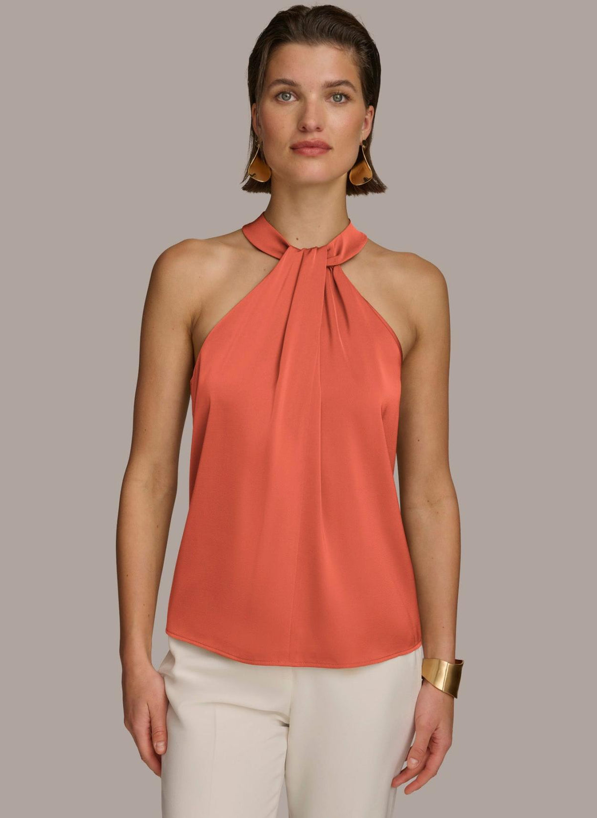 Donna Karan Sweaters And Tops | Women TWIST NECK HALTER TOP Terracotta