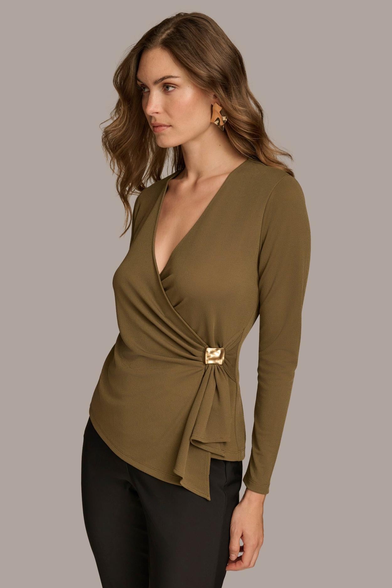 Donna Karan Sweaters And Tops | Women V NECK TOP WITH HARDWARE Beech