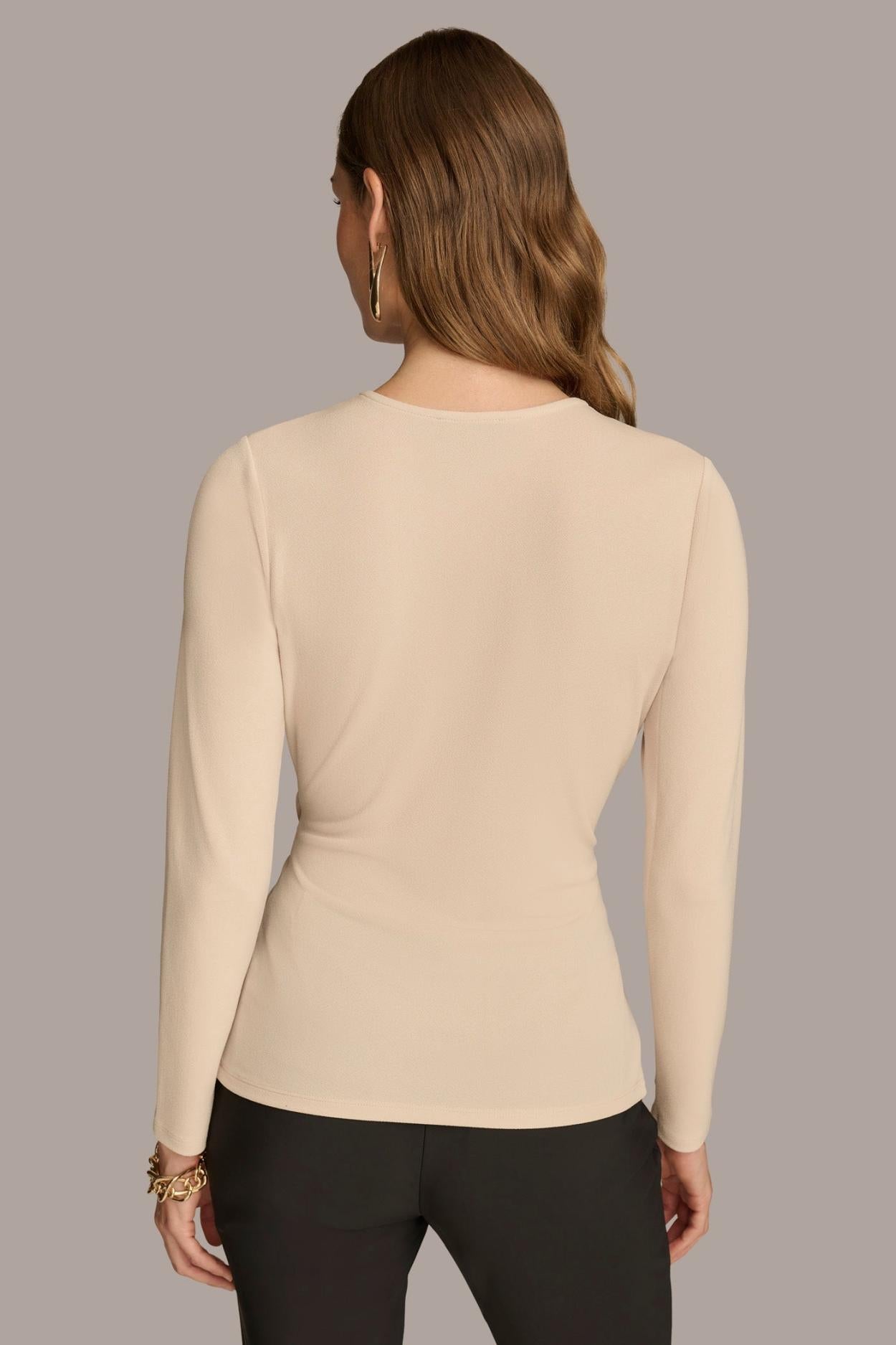 Donna Karan Sweaters And Tops | Women V NECK TOP WITH HARDWARE Biscotti