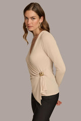 Donna Karan Sweaters And Tops | Women V NECK TOP WITH HARDWARE Biscotti