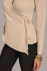 Donna Karan Sweaters And Tops | Women V NECK TOP WITH HARDWARE Biscotti