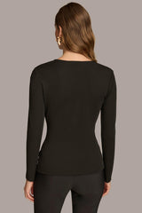 Donna Karan Sweaters And Tops | Women V NECK TOP WITH HARDWARE Black