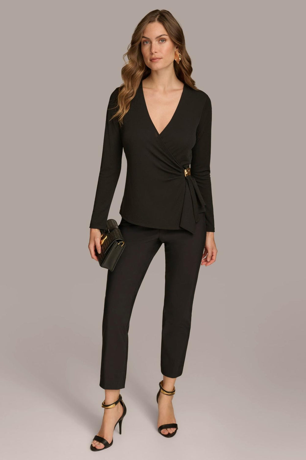 Donna Karan Sweaters And Tops | Women V NECK TOP WITH HARDWARE Black