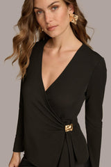 Donna Karan Sweaters And Tops | Women V NECK TOP WITH HARDWARE Black